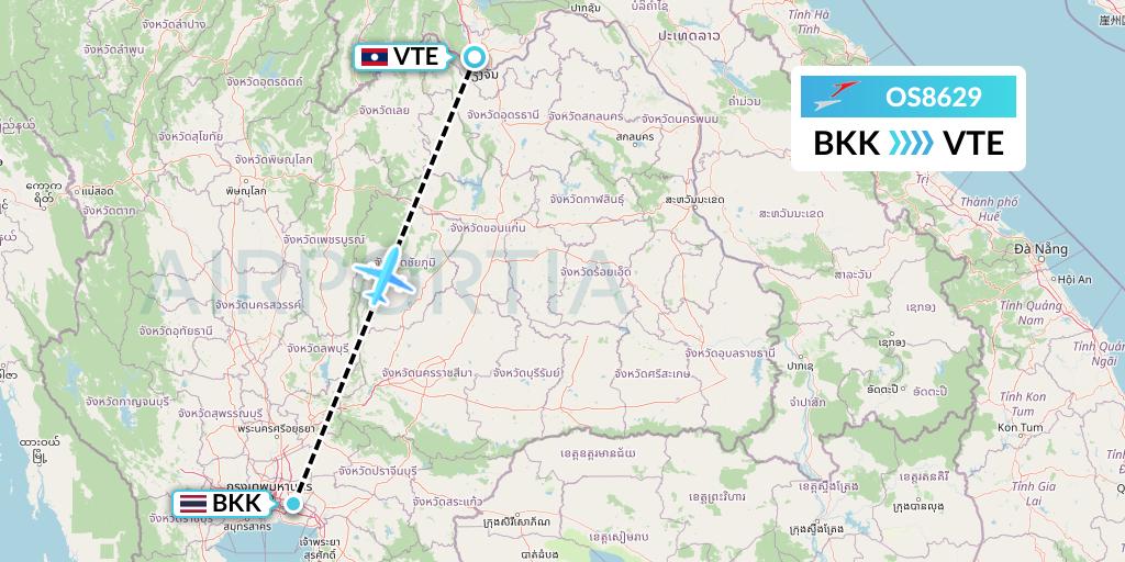 OS8629 Austrian Airlines Flight Map: Bangkok to Vientiane