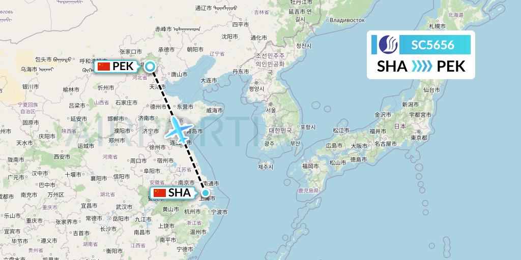 SC5656 Shandong Airlines Flight Map: Shanghai to Beijing