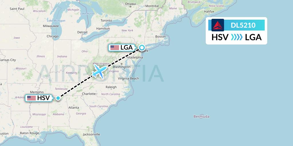 DL5210 Delta Air Lines Flight Map: Huntsville to New York