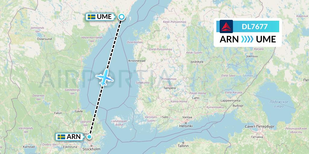 DL7677 Delta Air Lines Flight Map: Stockholm to Umea
