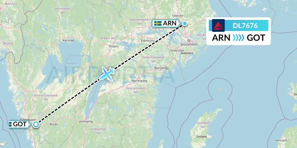 DL7676 Delta Air Lines Flight Map: Stockholm to Gothenburg