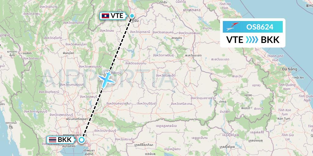 OS8624 Austrian Airlines Flight Map: Vientiane to Bangkok