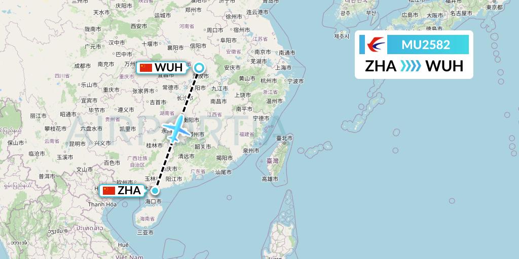 MU2582 China Eastern Airlines Flight Map: Zhanjiang to Wuhan