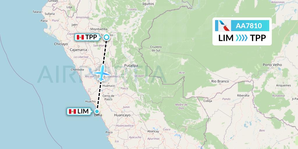 AA7810 American Airlines Flight Map: Lima to Tarapoto
