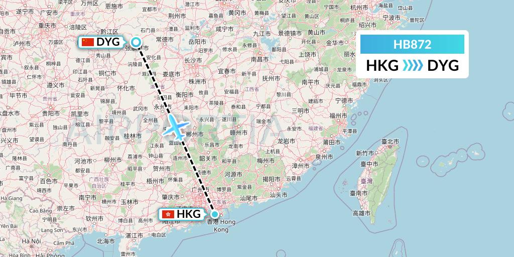 HB872 Greater Bay Airlines Flight Map: Hong Kong to Dayong