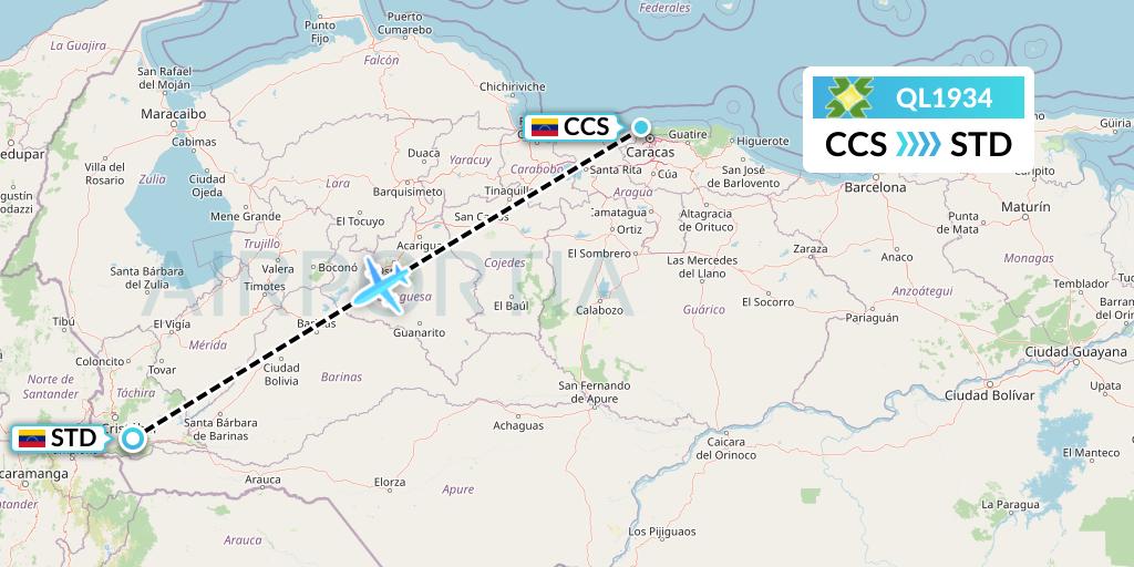 QL1934 Laser Airlines Flight Map: Caracas to Santo Domingo