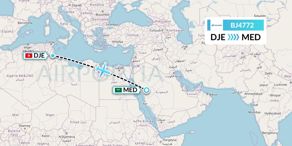 BJ4772 Nouvelair Tunisie Flight Map: Djerba to Medina