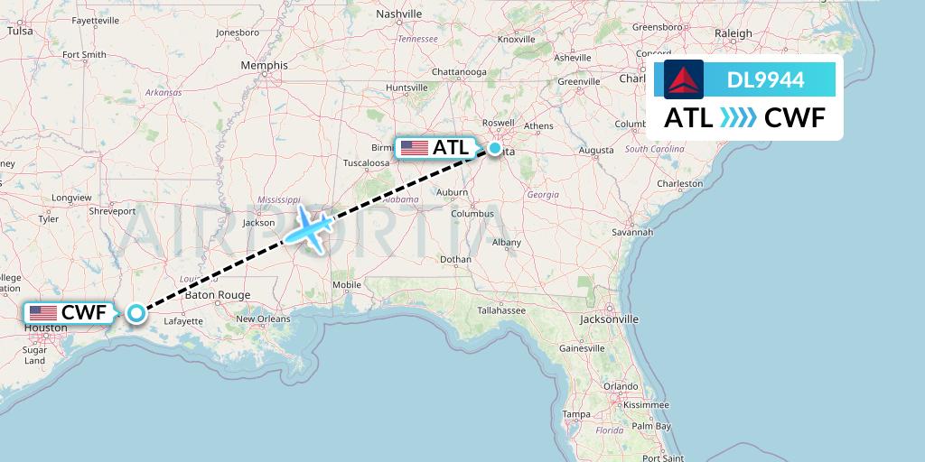 DL9944 Delta Air Lines Flight Map: Atlanta to Lake Charles