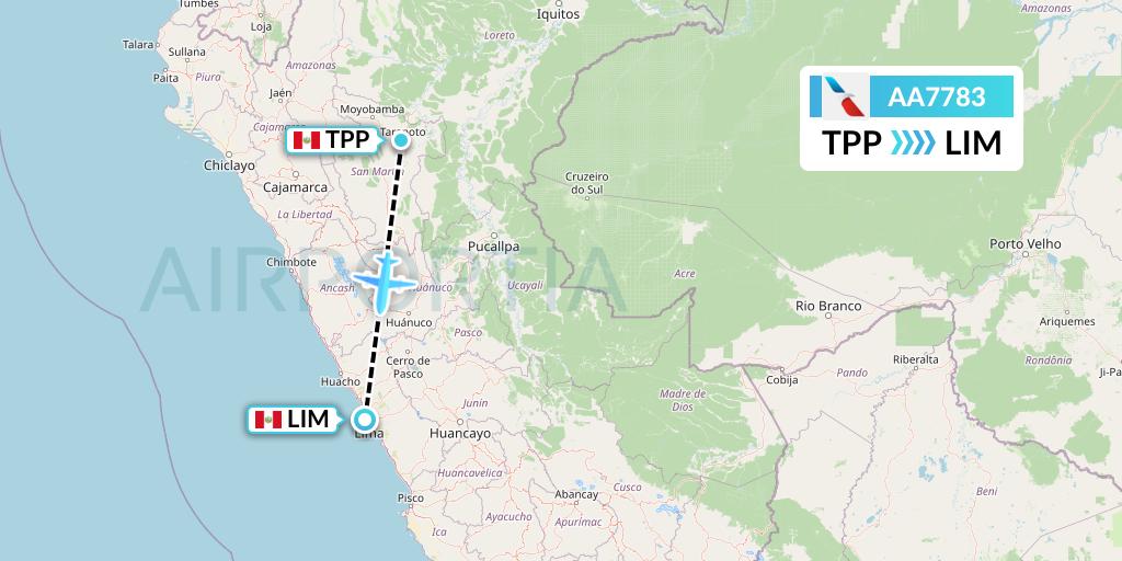 AA7783 American Airlines Flight Map: Tarapoto to Lima
