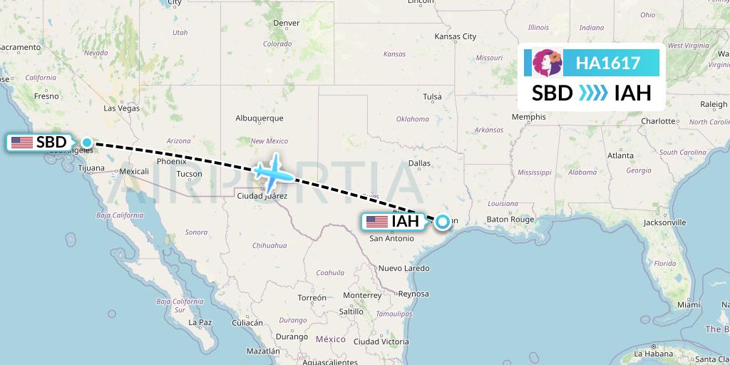 HA1617 Hawaiian Airlines Flight Map: San Bernardino to Houston