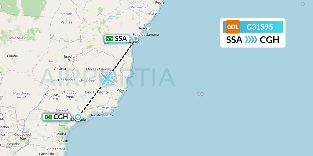G31595 GOL Transportes Aeros Flight Map: Salvador to Sao Paulo