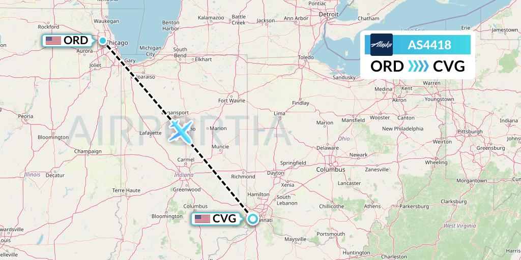 AS4418 Alaska Airlines Flight Map: Chicago to Cincinnati