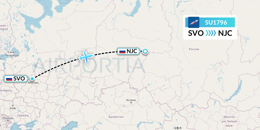 SU1796 Aeroflot Flight Map: Moscow to Nizhnevartovsk