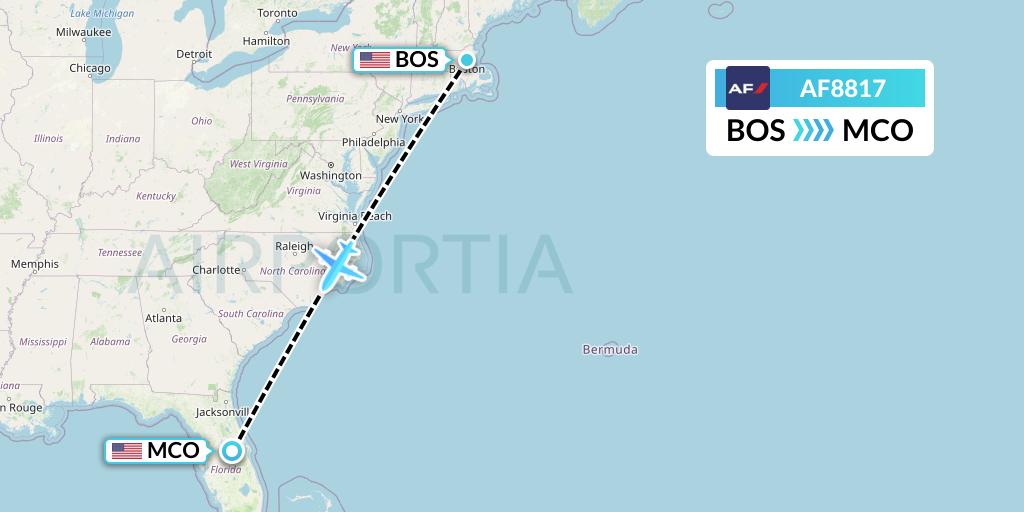 AF8817 Air France Flight Map: Boston to Orlando