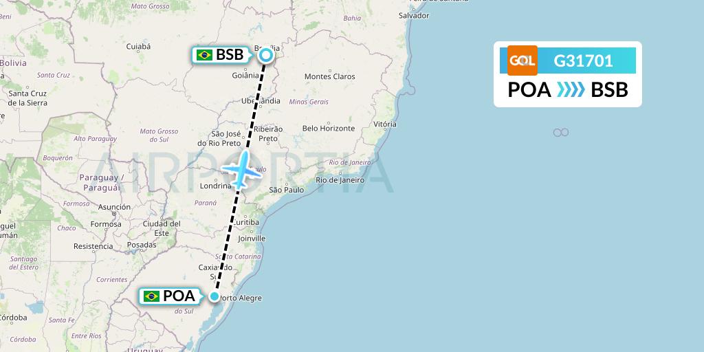 G31701 GOL Transportes Aeros Flight Map: Porto Alegre to Brasilia