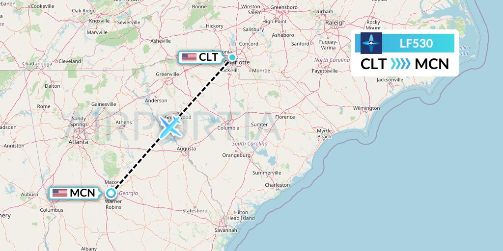 LF530 Corporate Flight Management Flight Map: Charlotte to Macon