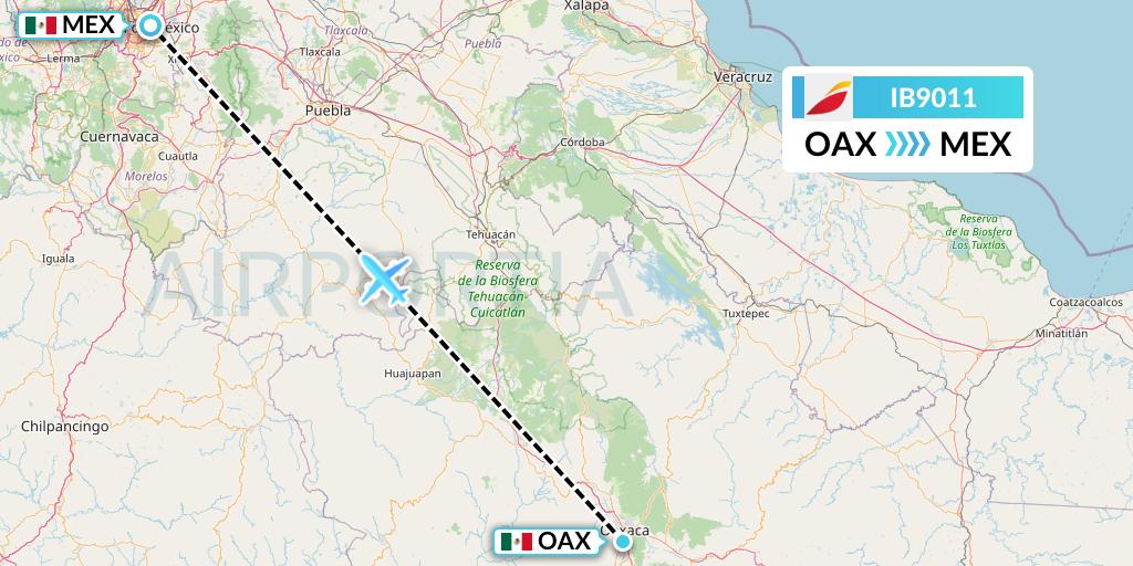IB9011 Iberia Flight Map: Oaxaca to Mexico City