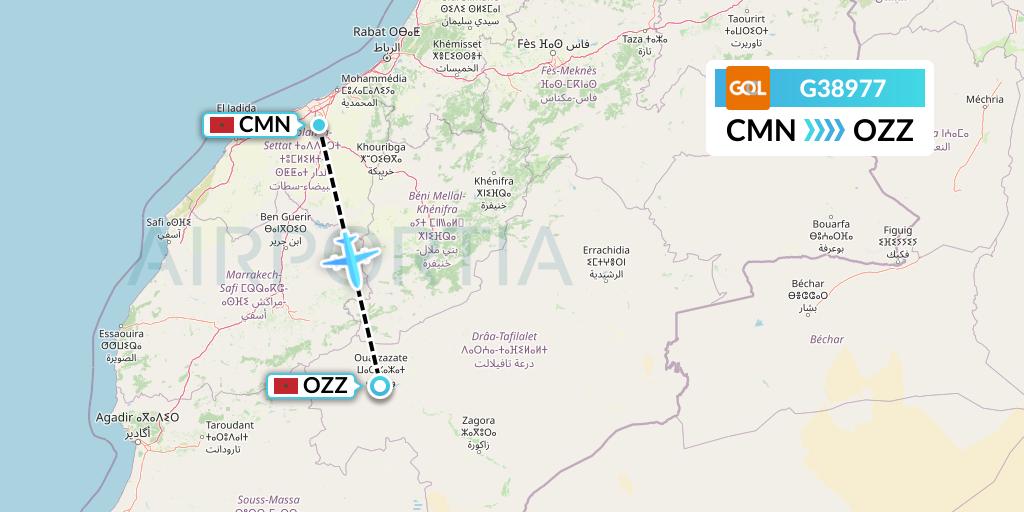 G38977 GOL Transportes Aeros Flight Map: Casablanca to Ouarzazate