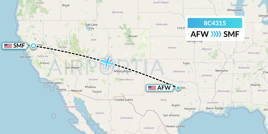 8C4315 Air Transport International Flight Map: Fort Worth to Sacramento