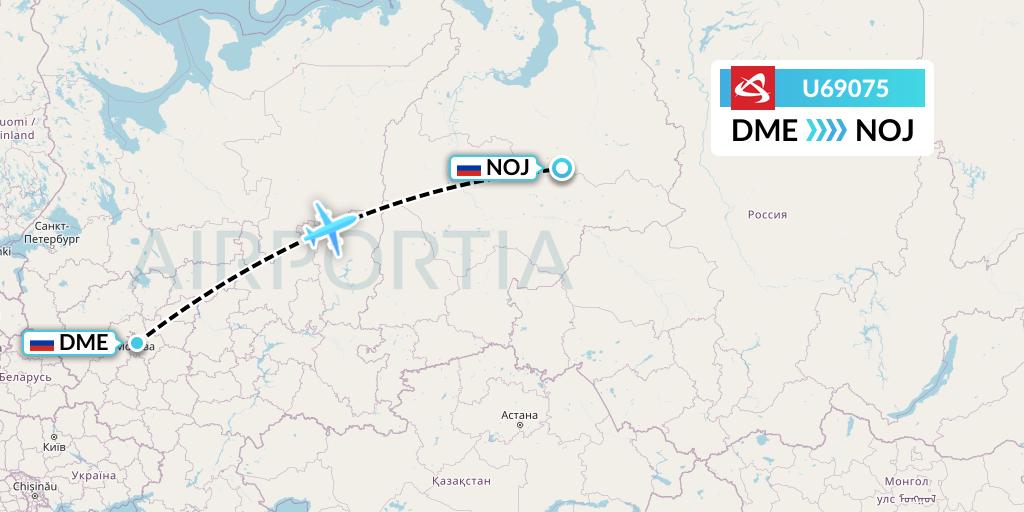 U69075 Ural Airlines Flight Map: Moscow to Noyabrsk