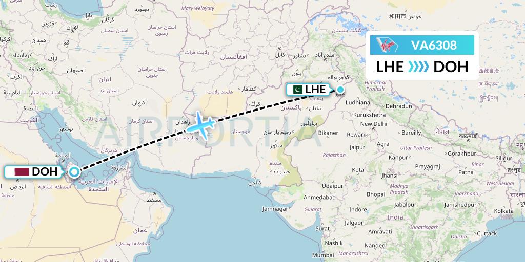 VA6308 Virgin Australia Flight Map: Lahore to Doha