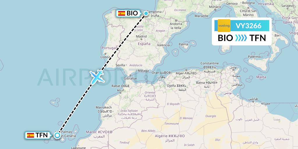 VY3266 Vueling Flight Map: Bilbao to Tenerife