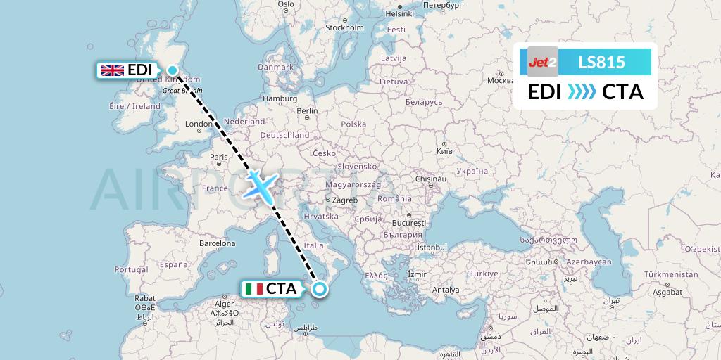 LS815 Jet2 Flight Map: Edinburgh to Catania