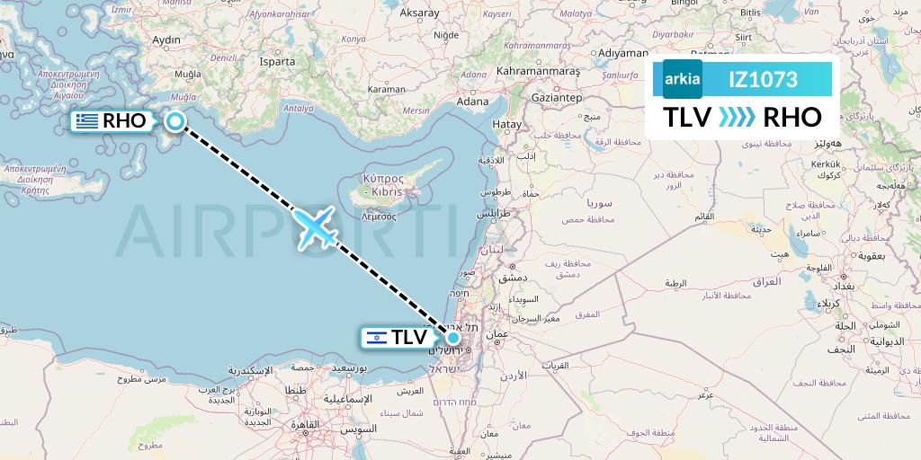 IZ1073 Arkia Israeli Airlines Flight Map: Tel Aviv to Rhodes