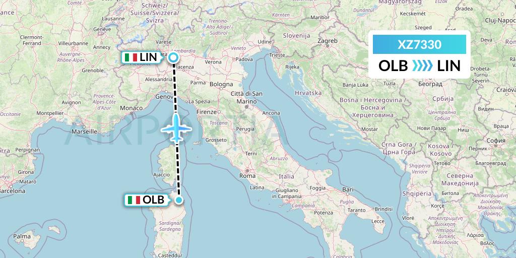 XZ7330 Aeroitalia Flight Map: Olbia to Milan