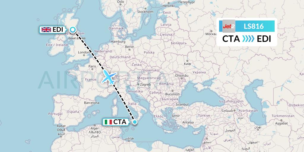 LS816 Jet2 Flight Map: Catania to Edinburgh