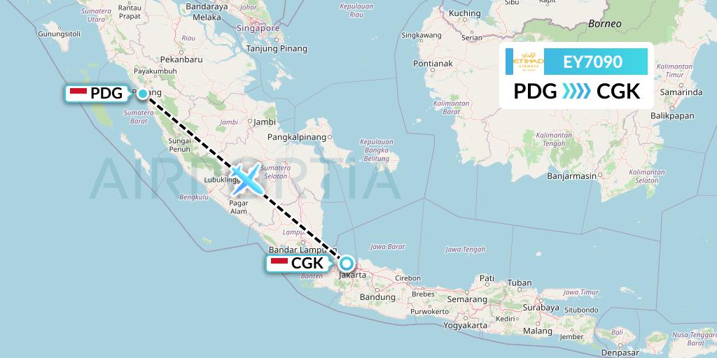 EY7090 Etihad Airways Flight Map: Padang to Jakarta
