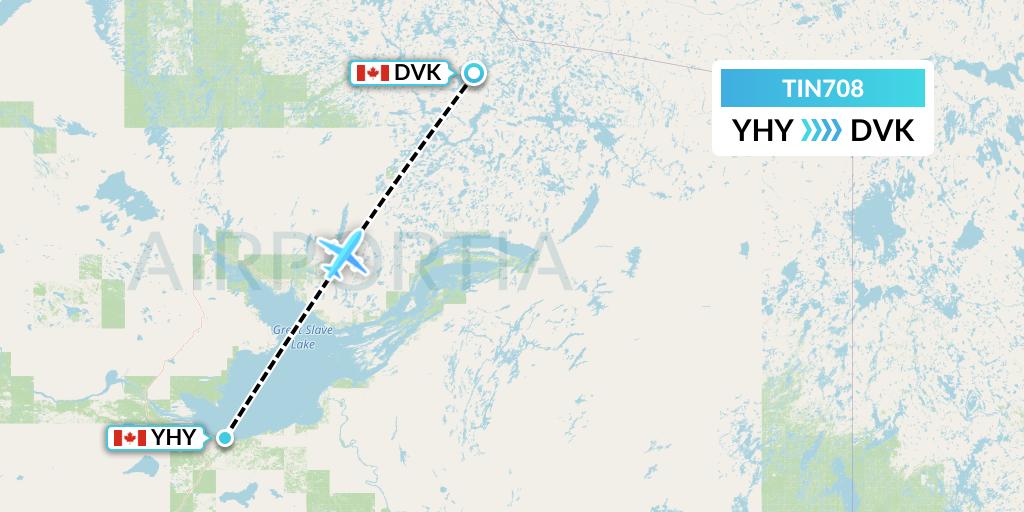 TIN708 Air Tindi Flight Map: Hay River to Diavik