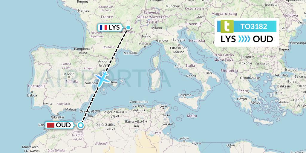 TO3182 Transavia France Flight Map: Lyon to Oujda