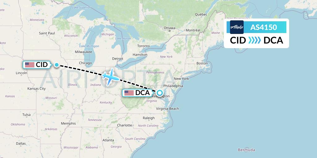 AS4150 Alaska Airlines Flight Map: Cedar Rapids to Washington