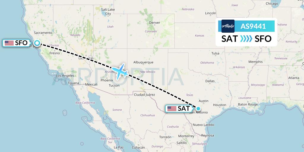 AS9441 Alaska Airlines Flight Map: San Antonio to San Francisco