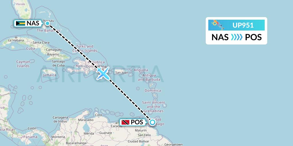 UP951 Bahamasair Flight Map: Nassau to Port of Spain