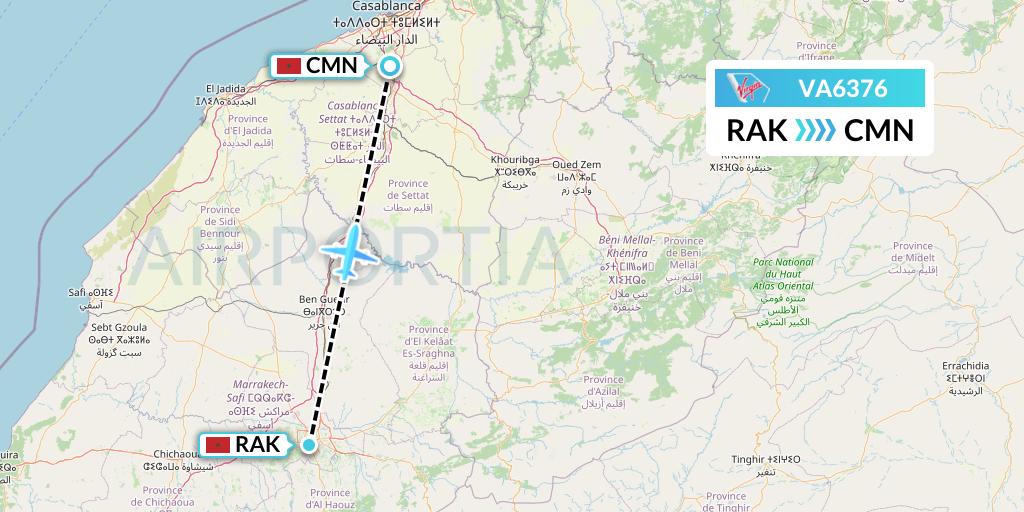 VA6376 Virgin Australia Flight Map: Marrakesh to Casablanca