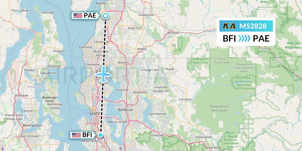 M52828 Kenmore Air Flight Map: Seattle to Everett