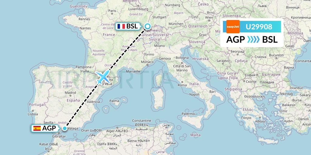 U29908 EasyJet Flight Map: Malaga to Basel