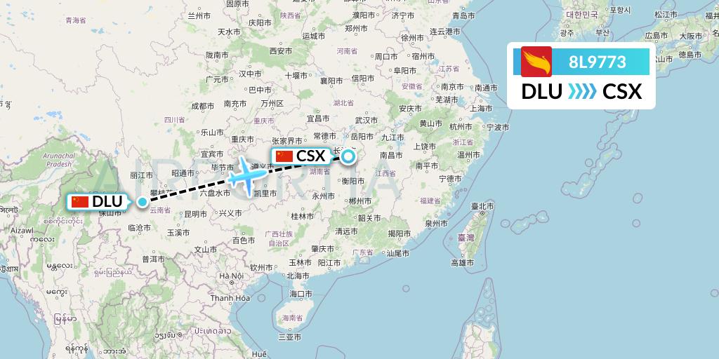 8L9773 Lucky Air Flight Map: Dali to Changsha