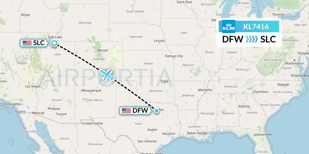 KL7416 KLM Flight Map: Dallas to Salt Lake City
