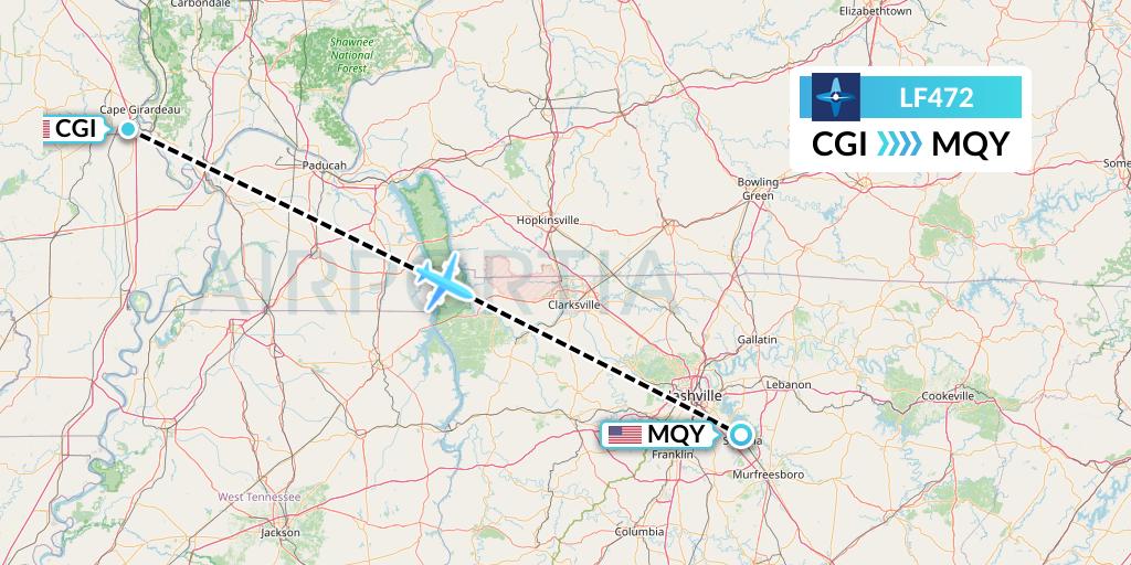 LF472 Corporate Flight Management Flight Map: Cape Girardeau to Smyrna