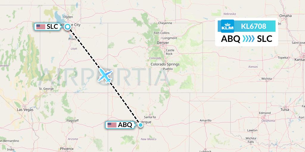 KL6708 KLM Flight Map: Albuquerque to Salt Lake City