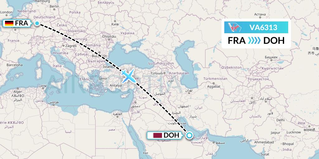 VA6313 Virgin Australia Flight Map: Frankfurt to Doha