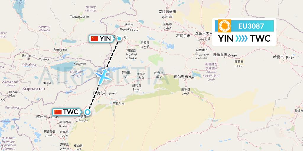 EU3087 Chengdu Airlines Flight Map: Yining to Kashgar