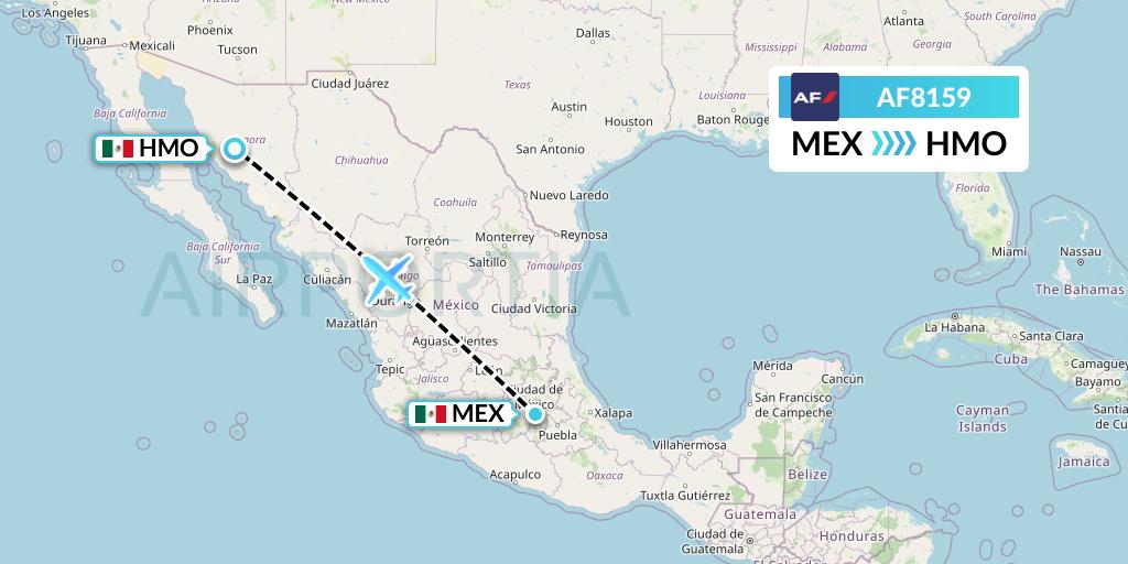 AF8159 Air France Flight Map: Mexico City to Hermosillo