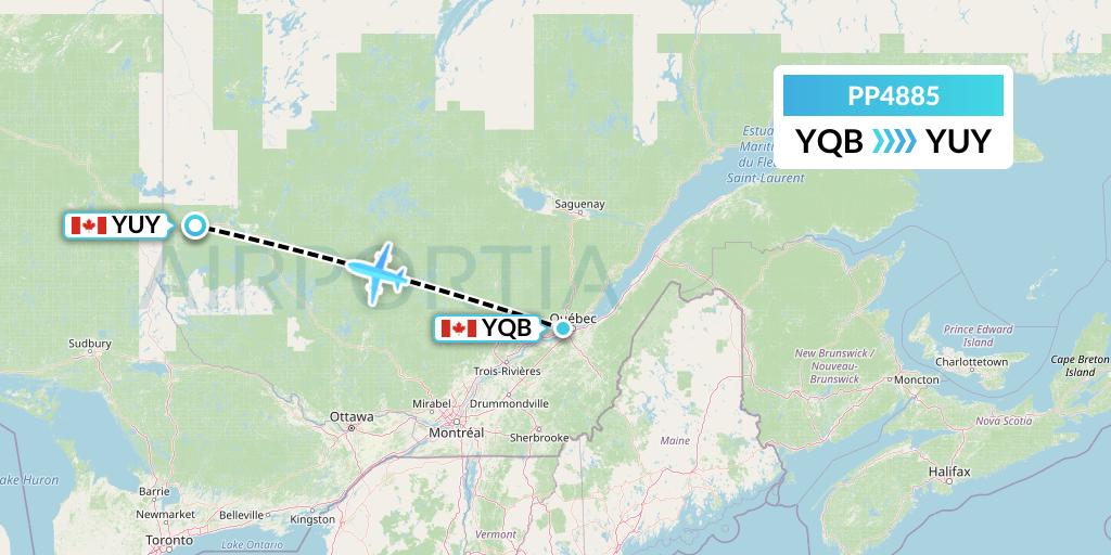 PP4885 Jet Aviation Business Jets Flight Map: Quebec to Rouyn
