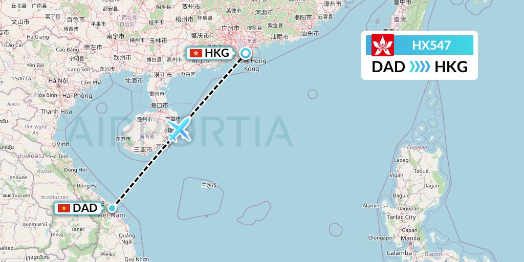 HX547 Hong Kong Airlines Flight Map: Da Nang to Hong Kong