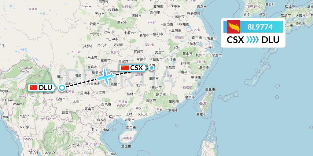 8L9774 Lucky Air Flight Map: Changsha to Dali