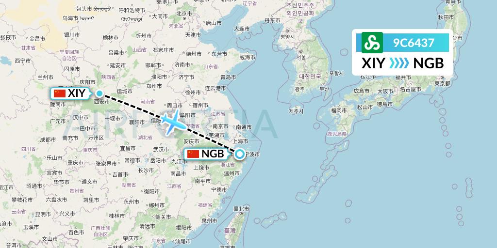 9C6437 Spring Airlines Flight Map: Xi'an to Ningbo